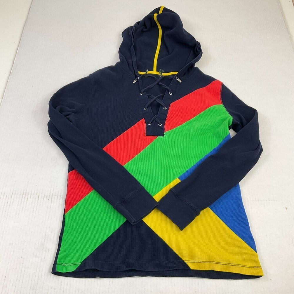 Lauren Ralph Lauren Womens Thermal Hooded Top Colorful Long Sleeve Shirt Medium